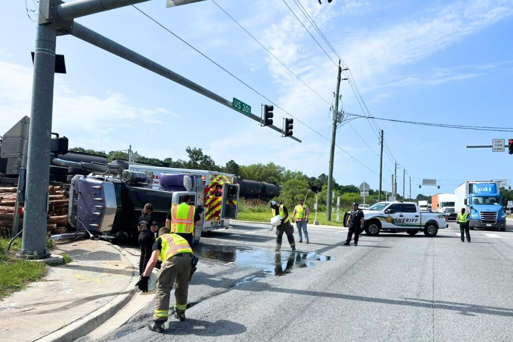 A train collided with a log truck that failed to cross the tracks at Lake Street and US Highway 301 in Branford County on Tuesday morning.