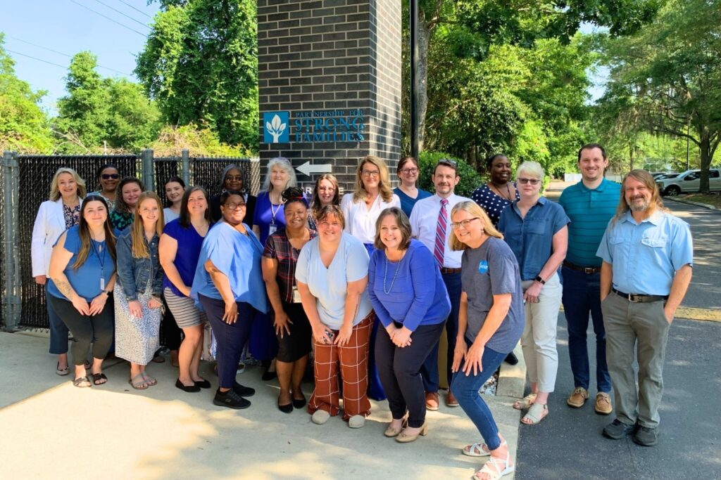 Gainesville Partnership for Strong Families staff participating in Wear Blue Day on May 7 for National Foster Care Month.