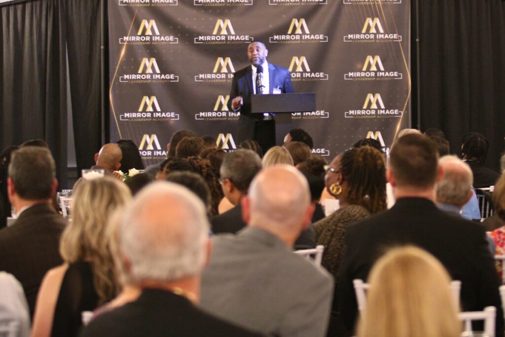 Mirror Image Leadership Academy founder Greg Bradley speaking at the 2024 Gala on Thursday.