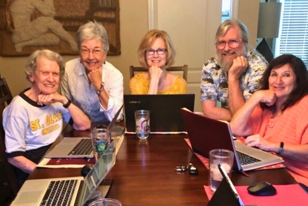 Joan and her critique pod (from left) Joan Carter, Susie Baxter, Ann-Marie Magne, Richard Gartee and Ronnie Lovler.