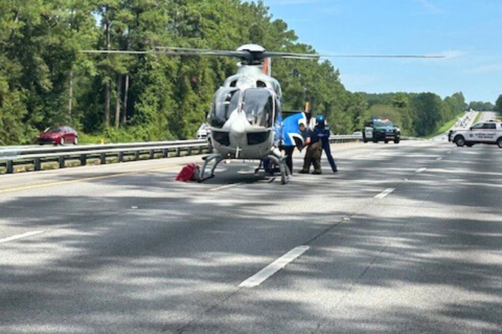 ShandsCair airlifted one critical patient extracted from a single-vehicle accident north of the I-75 mile marker 390 north of Gainesville on Saturday morning.