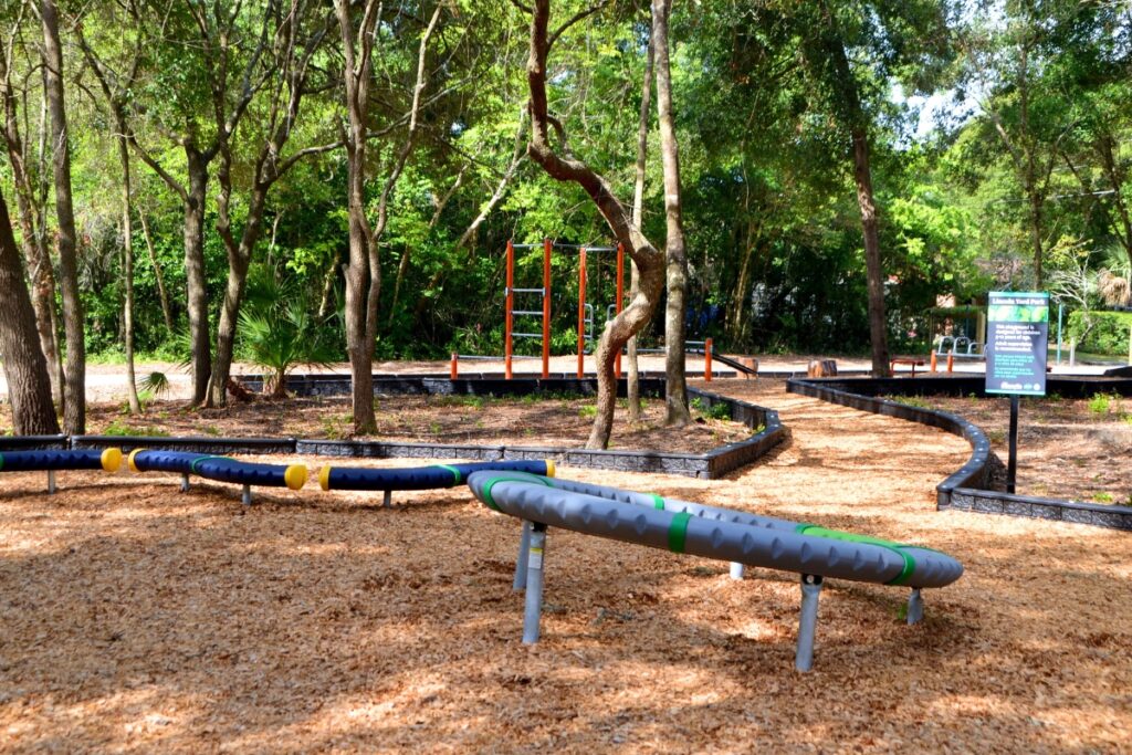 The new Lincoln Yard Park has a small playground an adult fitness equipment.