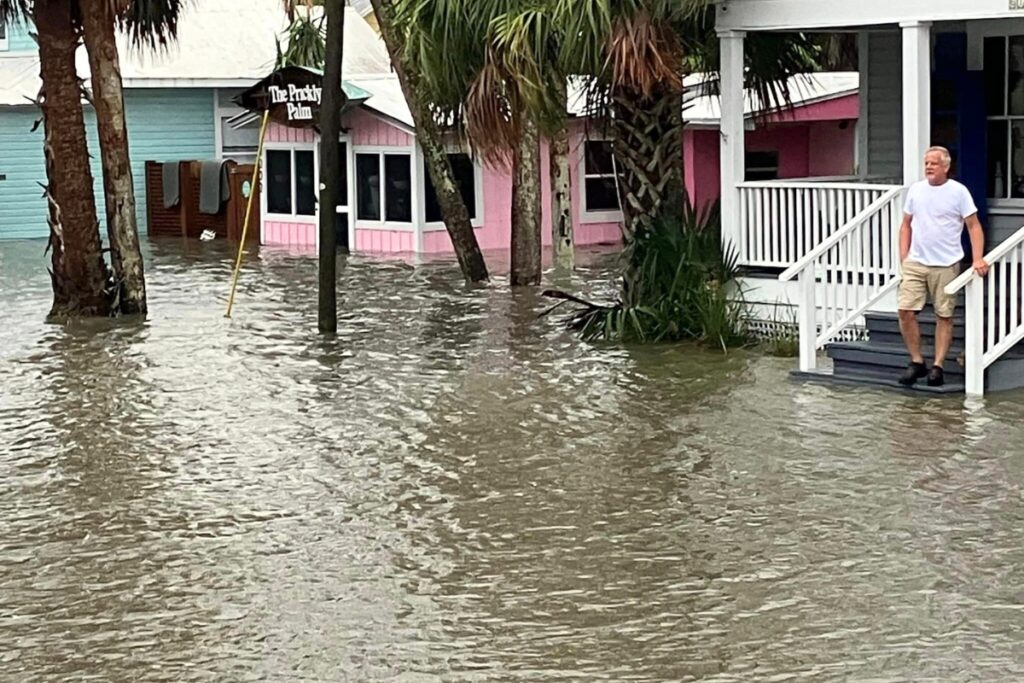 Cedar Key roads were underwater from Hurricane Debby rainfall on Monday morning.