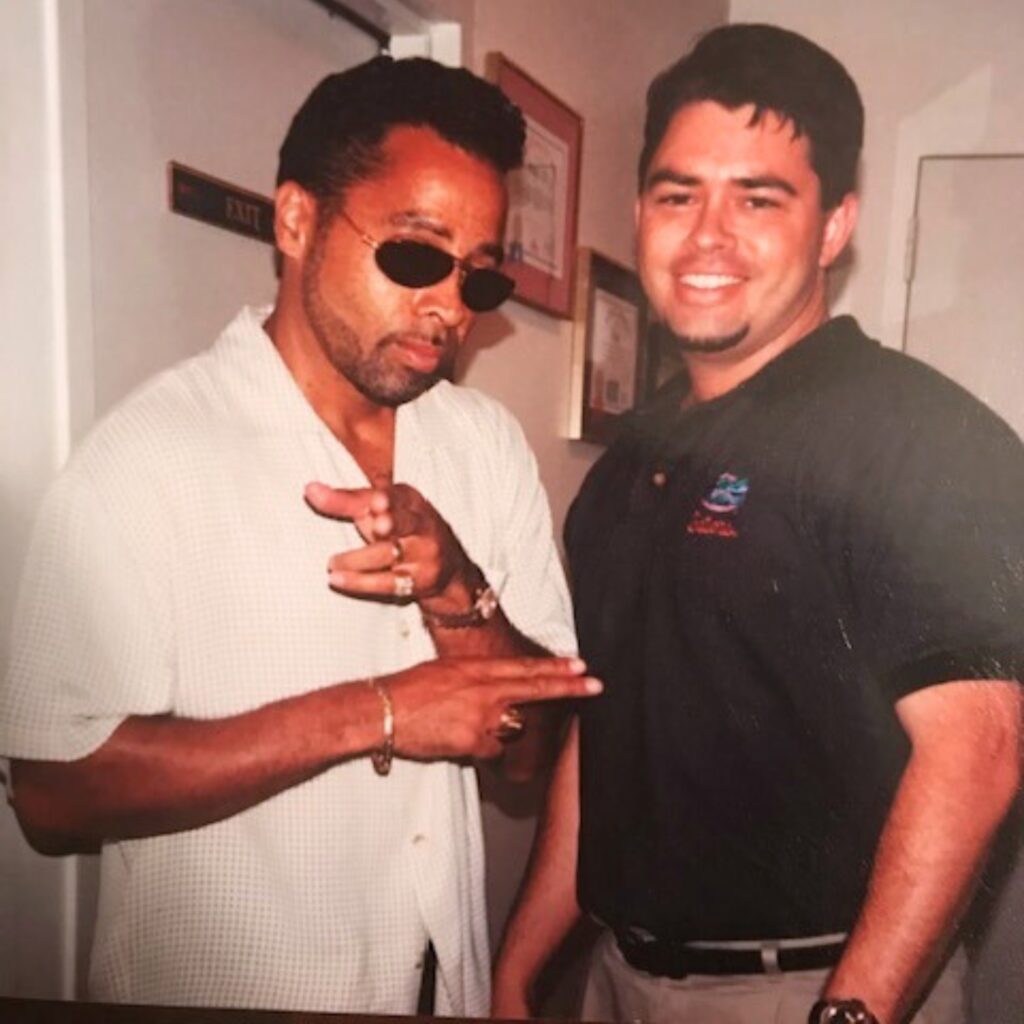 Mike Ridaught (right) with Morris Day of The Time Magic 101.3 FM.