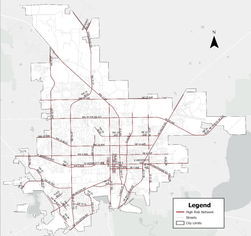 Gainesville high risk road network.