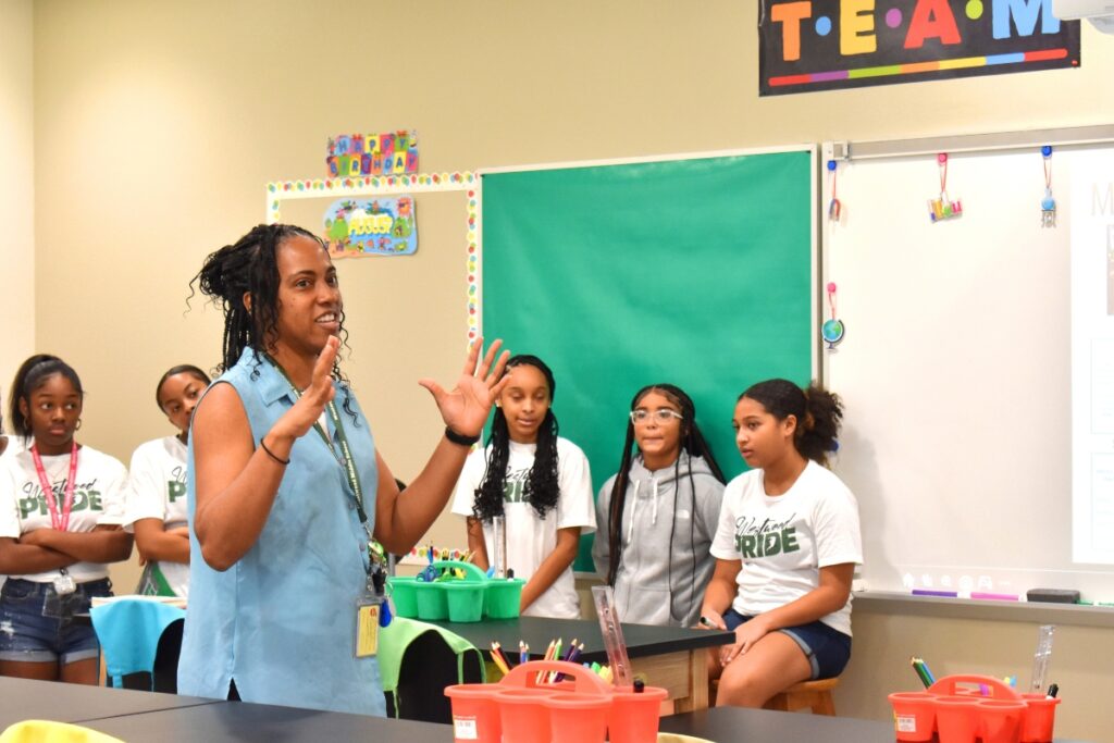 Sixth grade science teacher Kimberly Lee shows off her new classroom.