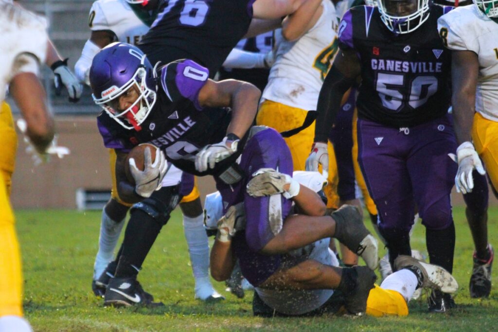 A Lecanto defender brings down Devin Johnson on Friday.