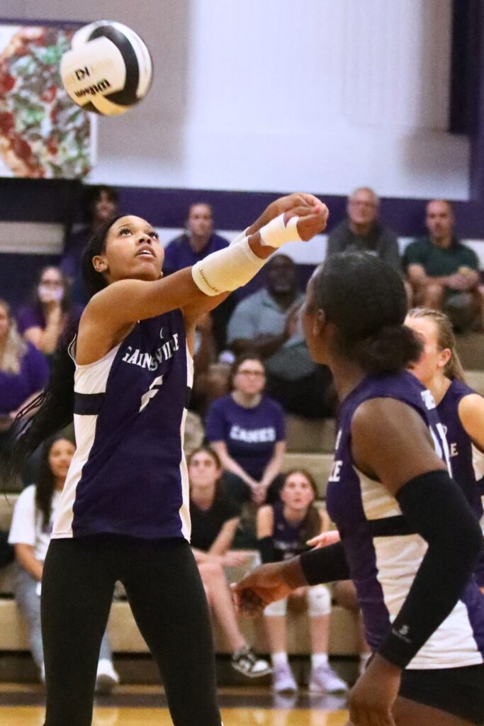 Gainesville's Taylor Ellis with a dig against Buchholz on Monday.
