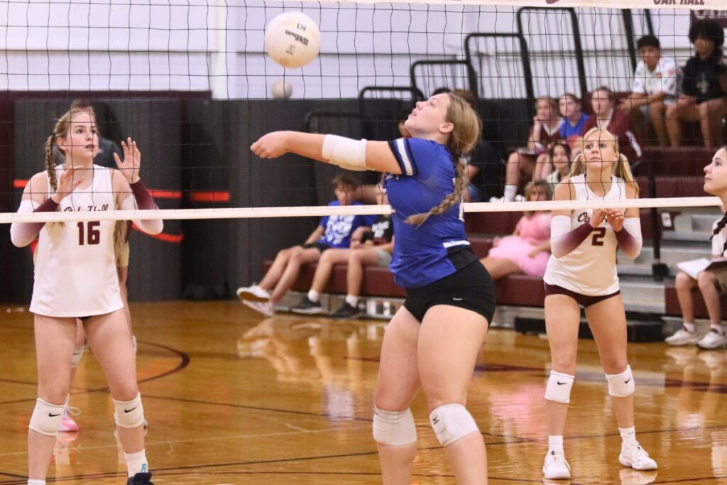 St. Francis Catholic Academy's Morgan Ritten (22) with a dig against Oak Hall on Tuesday.