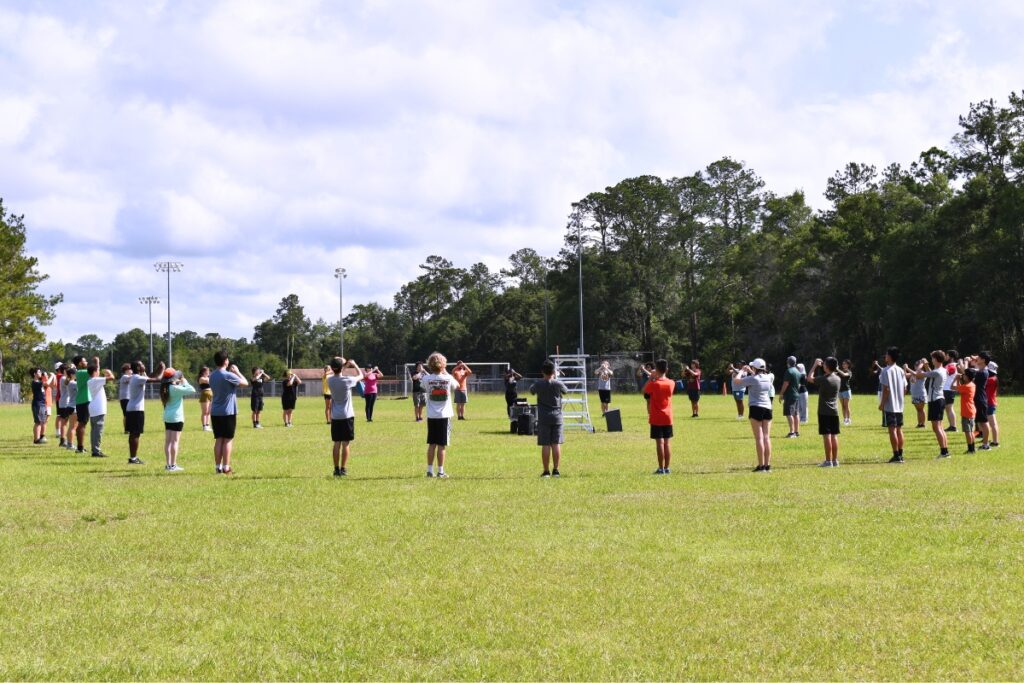 A combination of returning and new members came together for a one-day preview marching band camp last week.