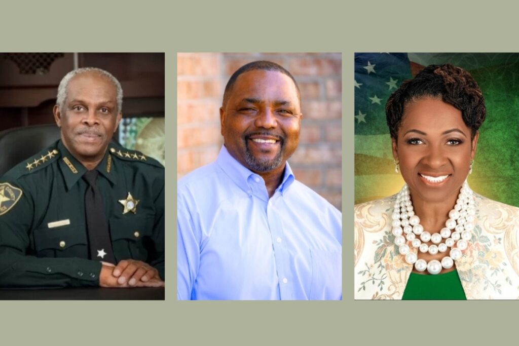 (From left) Republican Emery Gainey, Democrat Chad Scott and non-partisan Pamela D. Marshall-Koons are vying for the office of Alachua County Sheriff.