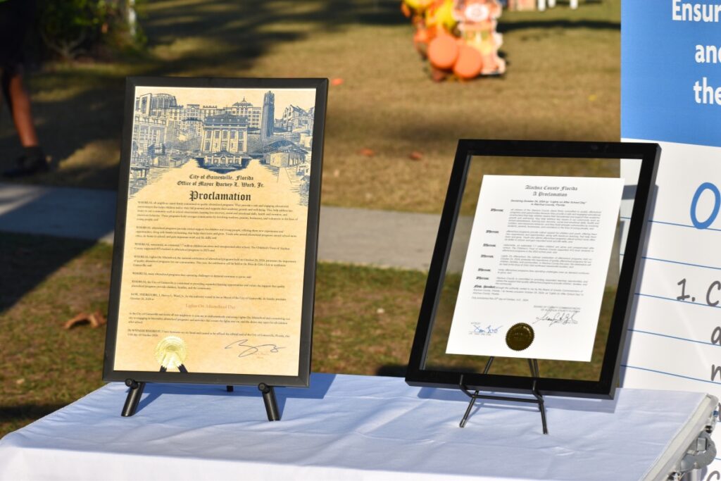 Gainesville and Alachua County both provided proclamations for Lights on Afterschool Day.