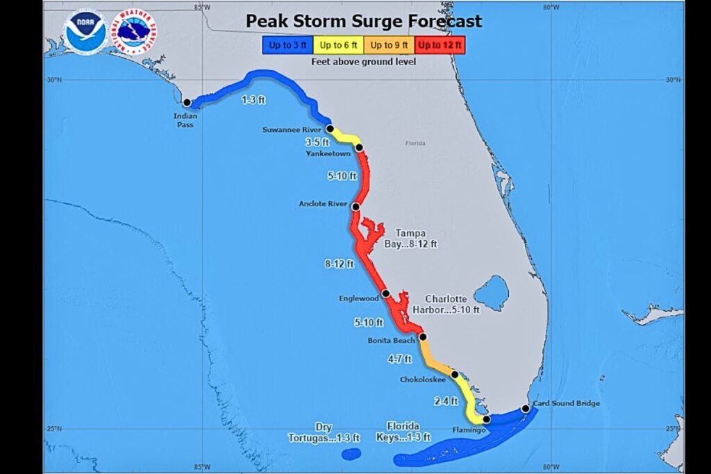 Hurricane Milton projected storm surge.
