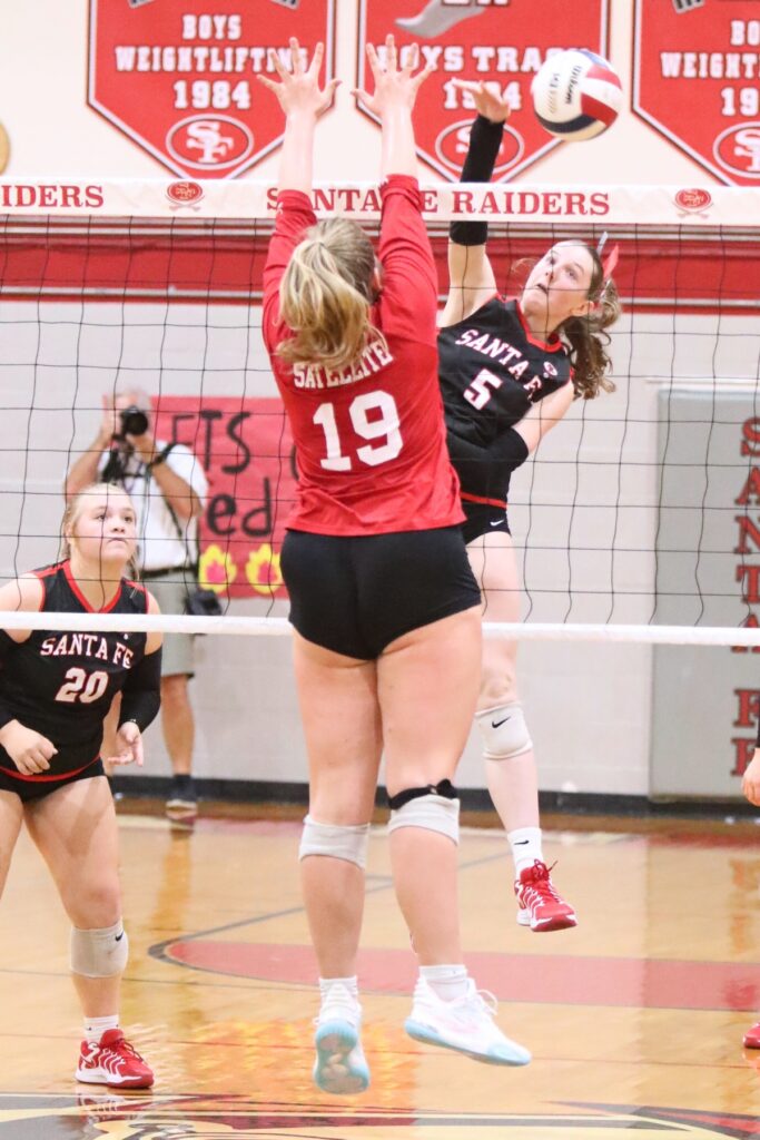 Santa Fe's Delaney Wingenbach (5) with a hit against Satellite in the Class 4A Region 2 Quarterfinals.