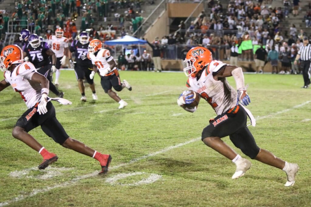 Eastside's DeMarco Daniels (2) with a first-half interception against Gainesville.