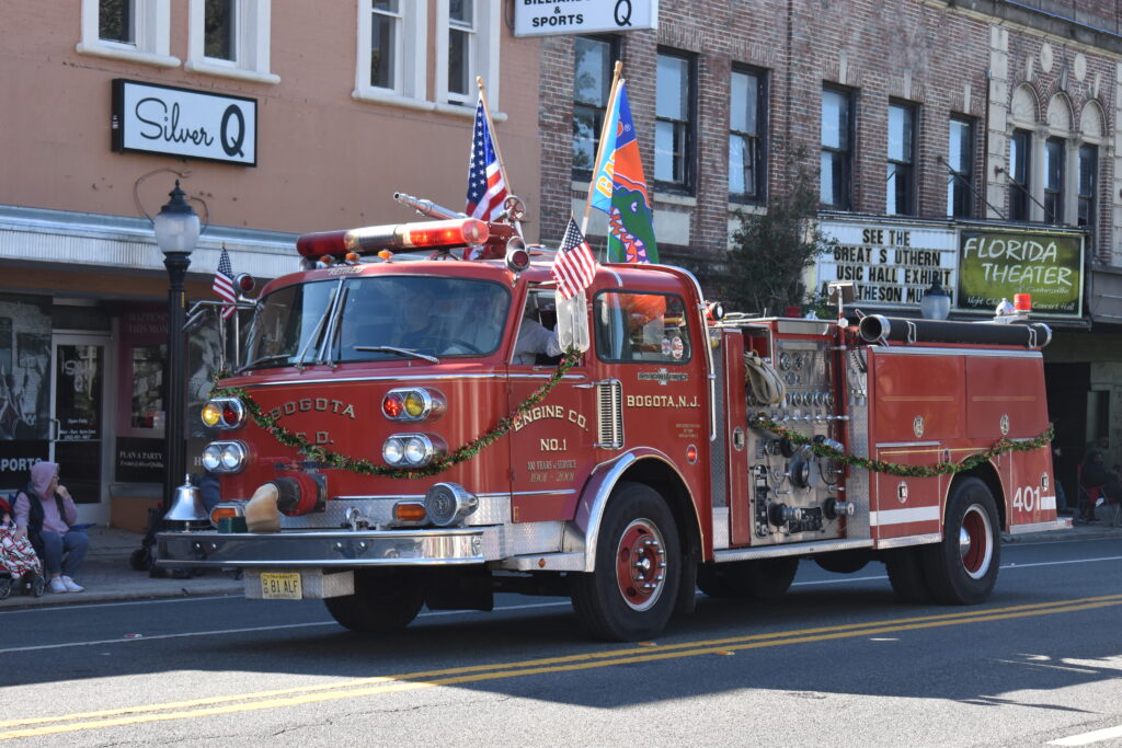 A fire truck pulls through the parade on Saturday.