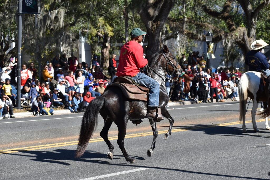 A member of Florida Horse Riders and his horse show off their tricks.