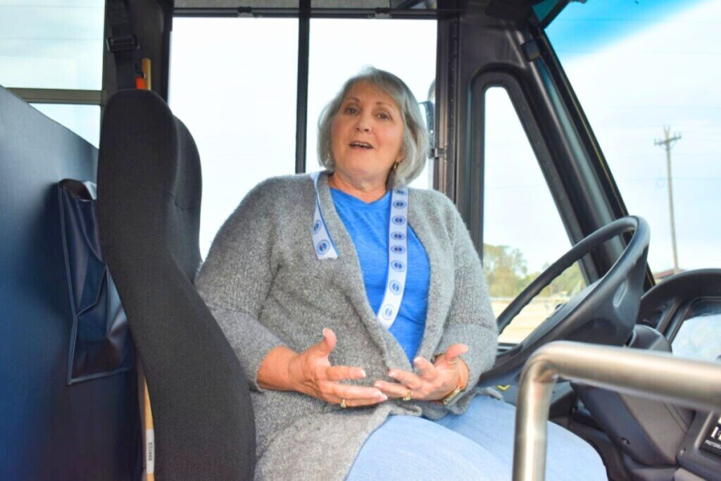Darnell Gainey in her new bus. 