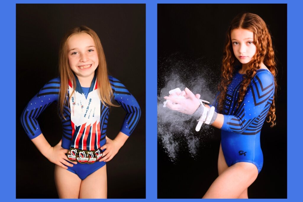 Gymnasts Claire Swanson (left) and Brie Komanski excelled at the USAG Florida State Gymnastics Meet in Miami last Saturday.