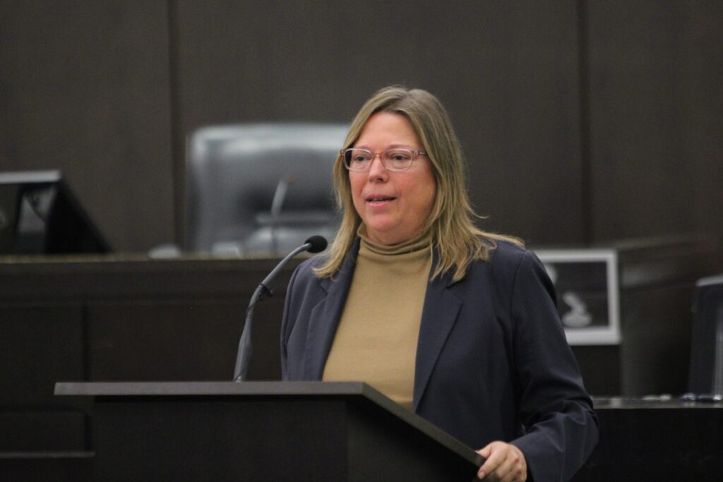 Public Defender for the Eighth Judicial Circuit Stacy Scott speaks after her swearing-in ceremony on Jan. 7, 2025. 