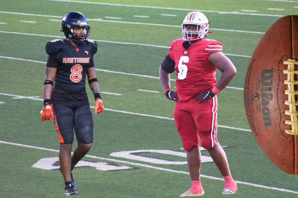 (From left) Hawthorne's Naziy Gent and Williston's Timothy Taylor were selected to the 2024 All Area football small school defensive team.