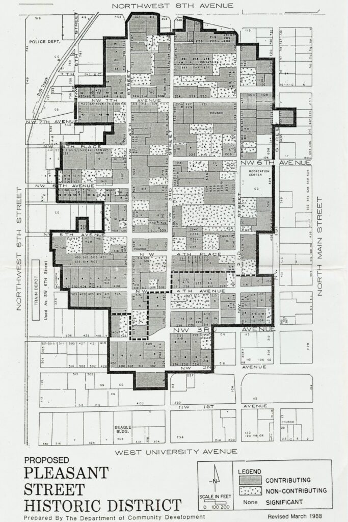 A 1988 map of the Pleasant Street historic district. Courtesy of the Matheson History Museum