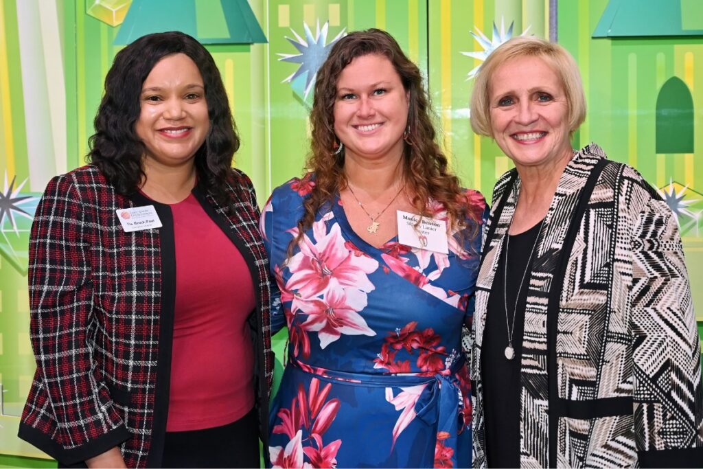 (From left) Education Foundation Executive Director Tia Brock-Paul, Monica Benson and Superintendent Dr. Kamela Patton. Courtesy of ACPS