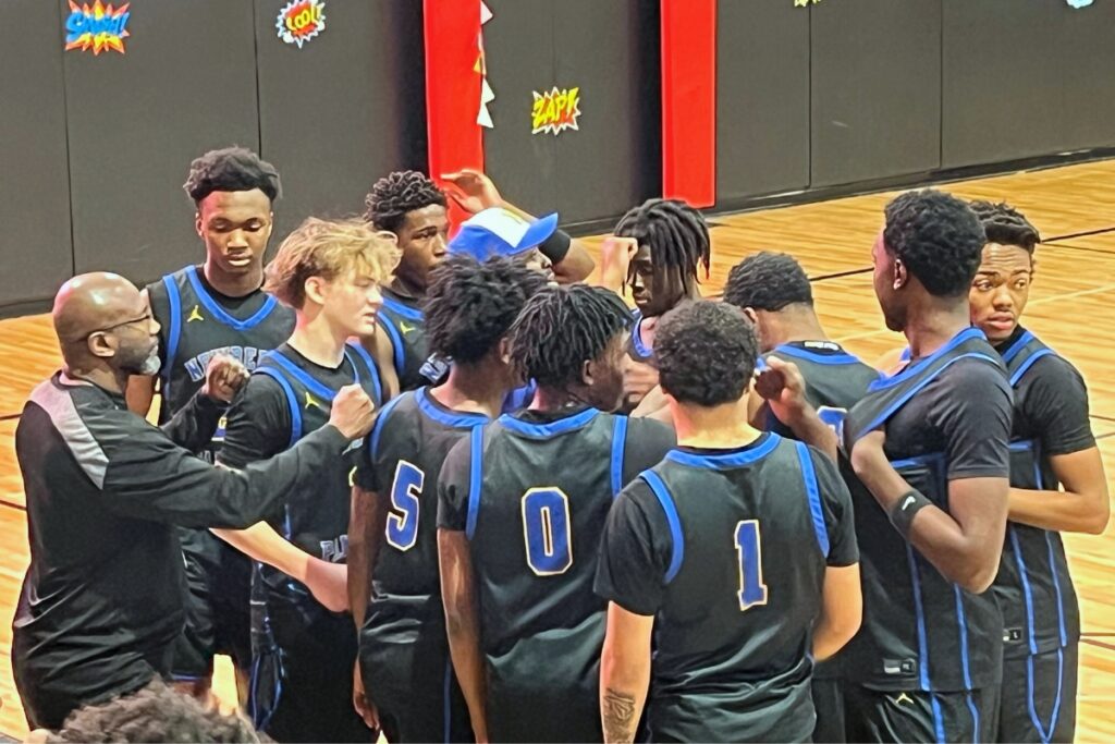 The Newberry boys basketball team rallied from a 17-point deficit to beat hosting The Rock School, 68-67, in the finals seconds on Friday. Photo by Mike Ridaught