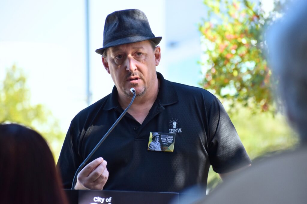 Gainesville Commissioner James Ingle speaks at the Rosa Parks Day celebration.