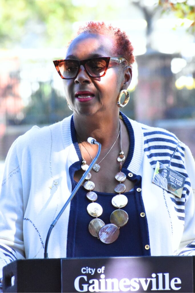 NAACP's Alachua County branch president Evelyn Foxx speaks at the Rosa Parks Day celebration.