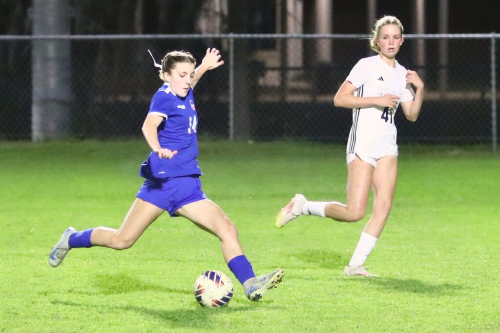 P.K. Yonge's Lily Tomlinson attempts a shot on goal against Maclay (Tallahassee). Photo by C.J. Gish