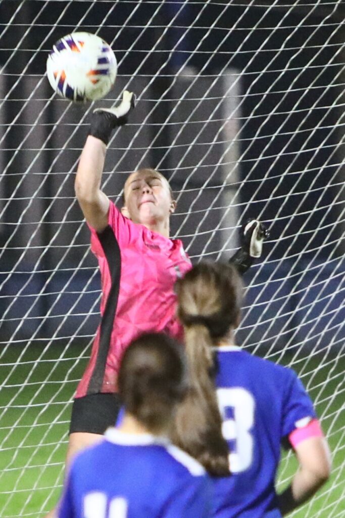 P.K. Younge goalkeeper Norah Pancoast with a second-half save against the Episcopal (Jacksonville). Photo by C.J. Gish