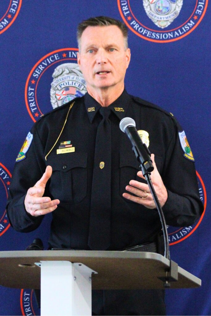 UFPD Chief Bart Knowles speaks after being sworn in. Photo by Lillian Hamman