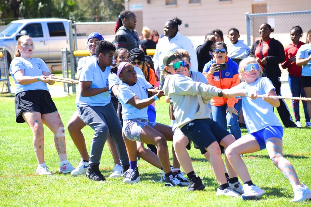 Chiles Elementary students pull in Tug of War. Photo by Glory Reitz