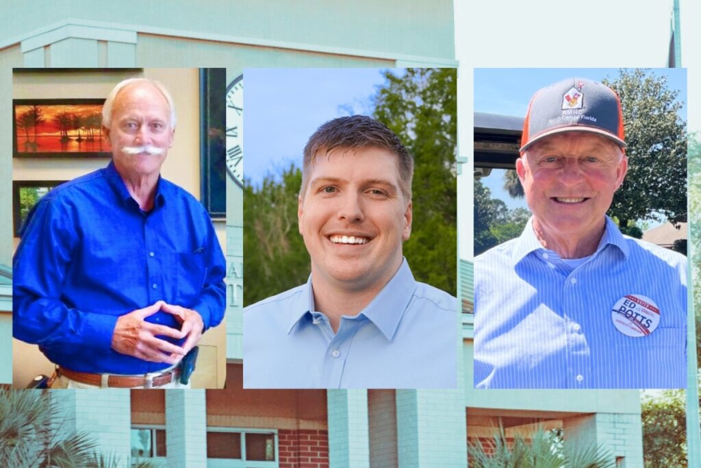 (From left) Gib Coerper is running for Alachua mayor while Jacob Fletcher and Ed Potts are vying for Alachua City Commission Seat 2 on April 8.