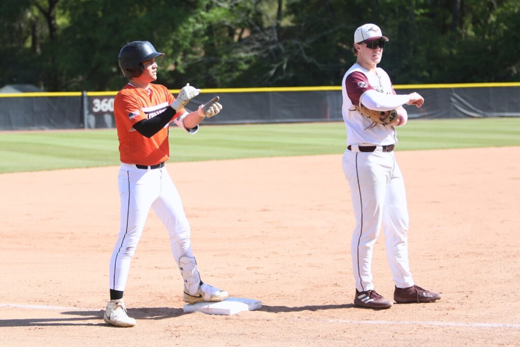 Hawthorne's Connor Flinchum with a first-inning triple against Oak Hall. Photo by C.J. Gish
