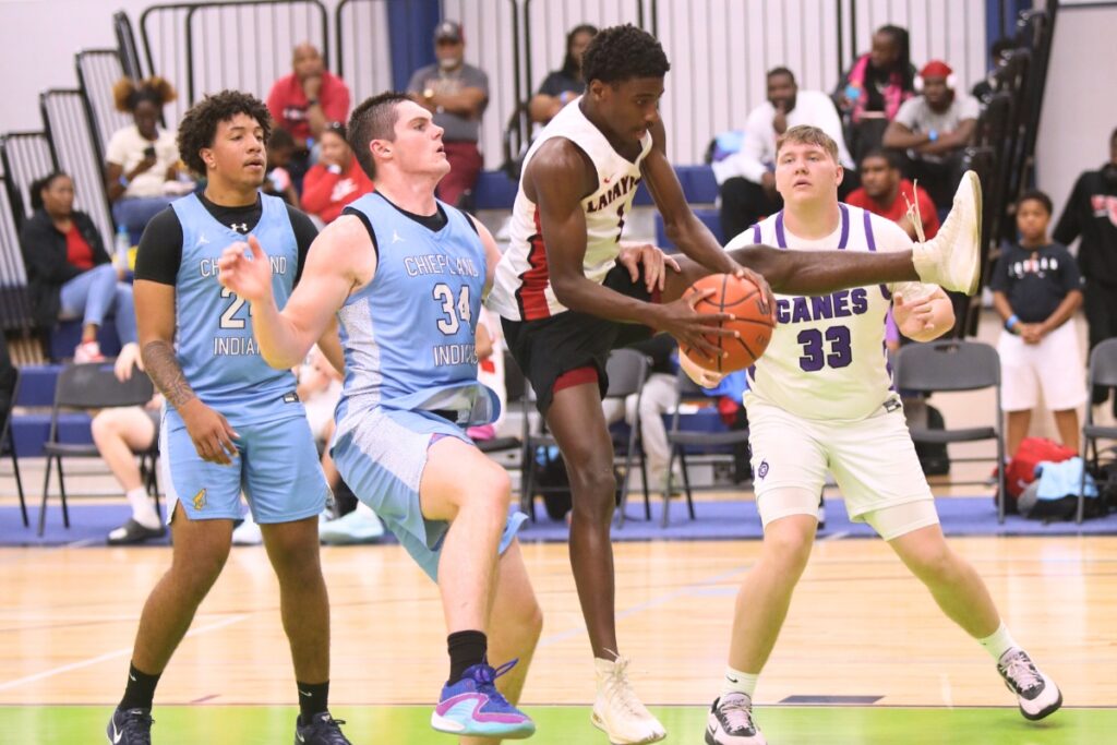 Lafayette's Jordan Murphy with a rebound at The Prep Zone All-Star Showcase. Photo by C.J. Gish