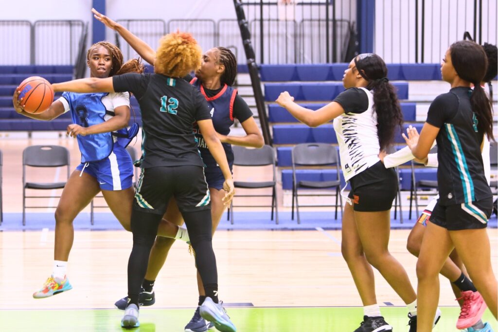 Newberry's Sarah Beaulieu with a pass at The Prep Zone All-Star Showcase. Photo by C.J. Gish