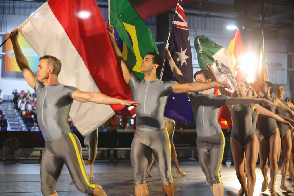 Performers for Dance Alive National Ballet perform during the opening ceremony for the 2025 World Masters Athletics Indoor Championships.