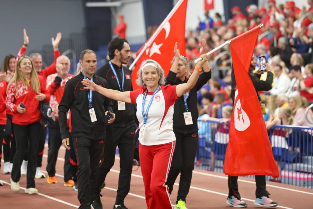 Team Turkiye makes its way around the track during the Parade of Nations. 