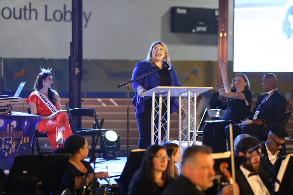 U.S. Representative Kat Cammack speaks at the opening ceremony, welcoming athletes to Florida and Gator nation. 