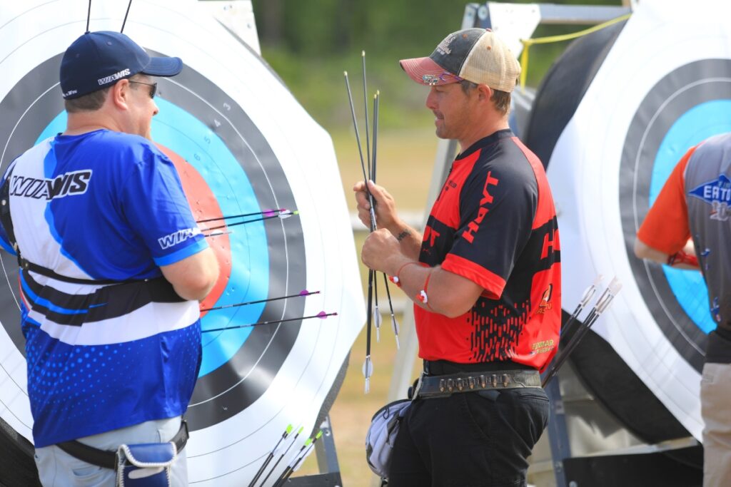 Brady Ellison collects his arrows during the qualifying session. 