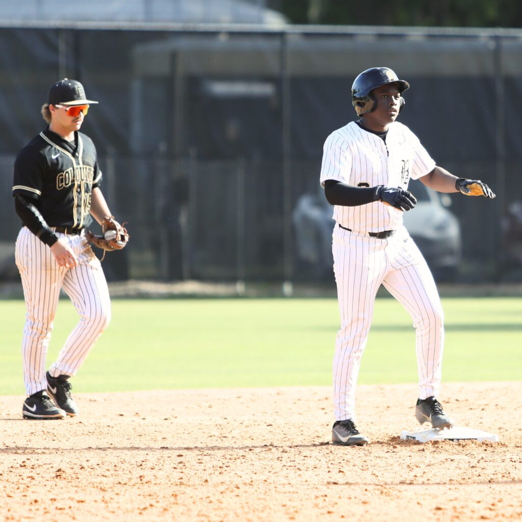 Buchholz's Cedaris Smith (3) hit a double with two outs to drive in a run in the bottom of the second inning against Colquitt County. Photo by C.J. Gish