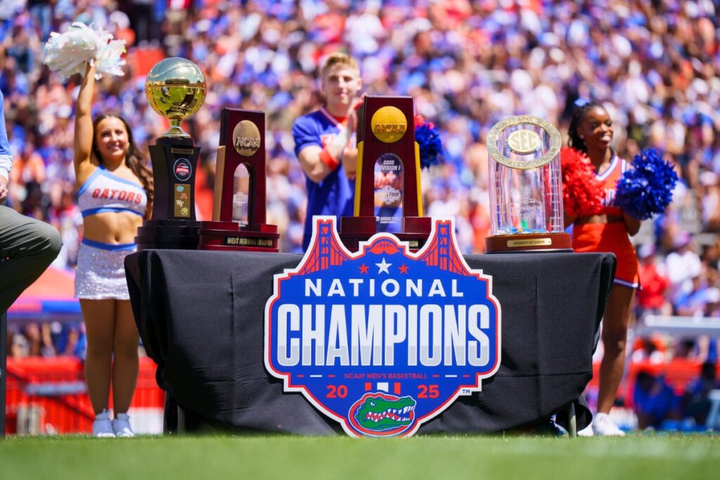 Championship trophies from the NCAA and SEC tournaments. Photo by Tim Rodriquez