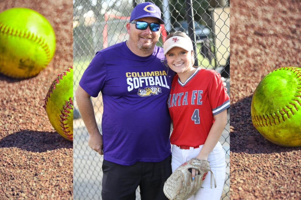 Columbia head coach Joe Saucier (left) and his daughter, Santa Fe junior Reagan Saucier. Photo by C.J. Gish (1)