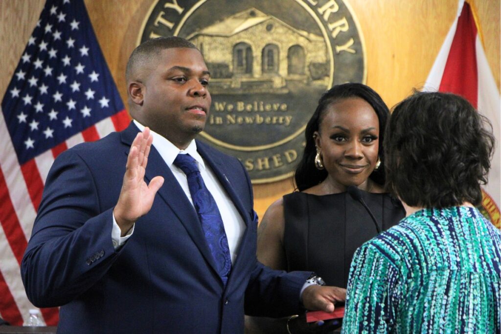 Donald Long was sworn in on Monday as a Newberry City Commissioner. Photo by Lillian Hamman