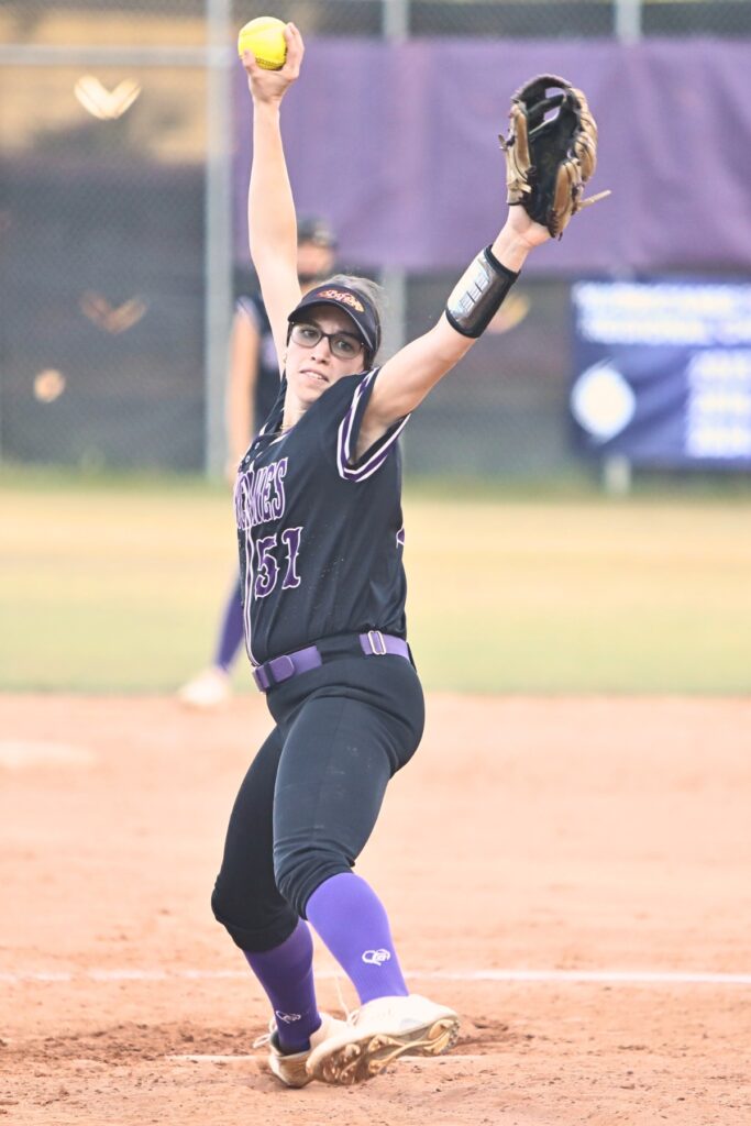 Gainesville pitcher McKenna O’Sullivan (51) started in the circle and finished with five strikeouts through four innings against Belleview in the 5A District 5 Semifinals. Photo by C.J. Gish