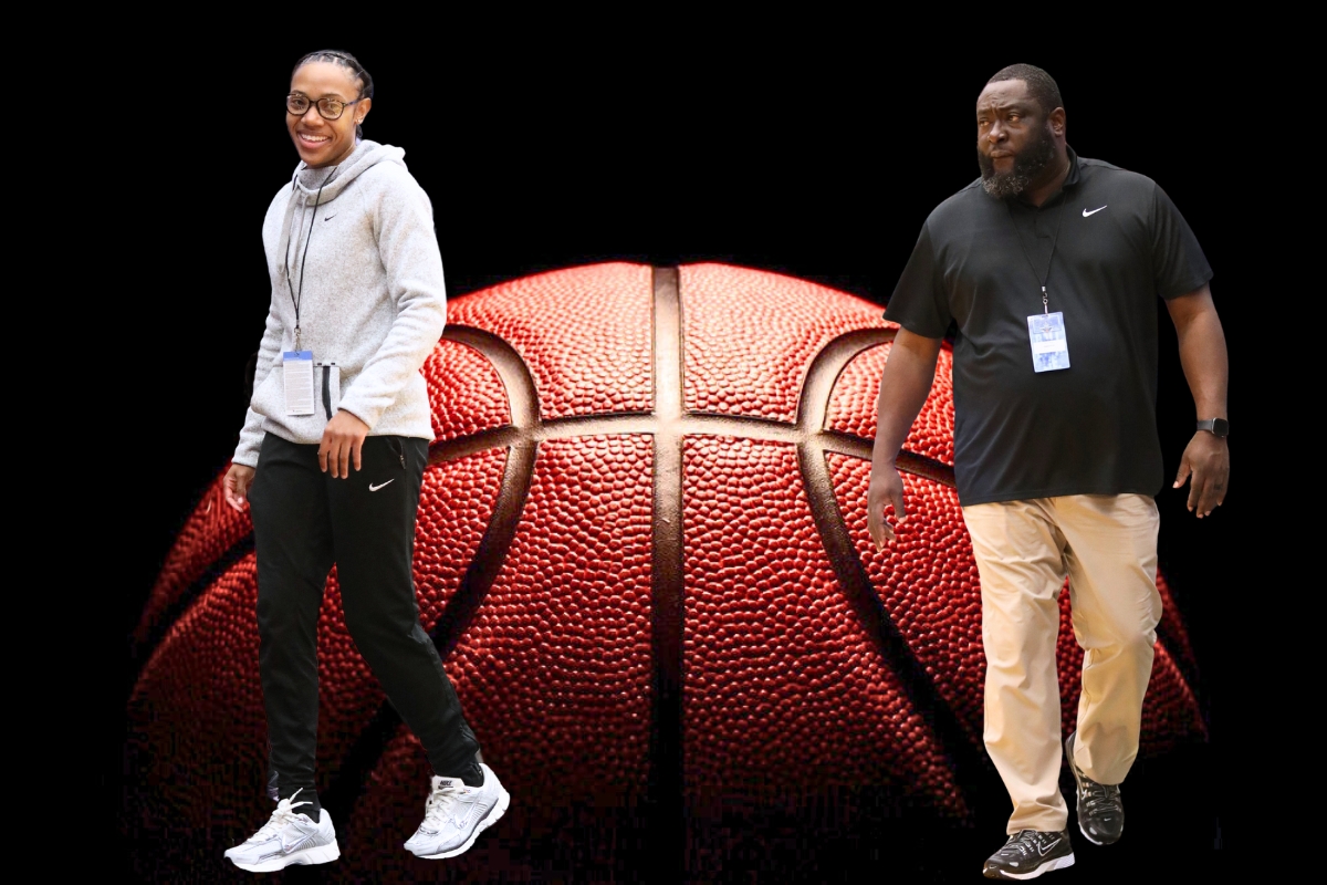 Gainesville's Jazlynd Rollins (left) and Hawthorne's Greg Bowie were selected All Area basketball Coaches of the Year. Graphic and photos by C.J. Gish