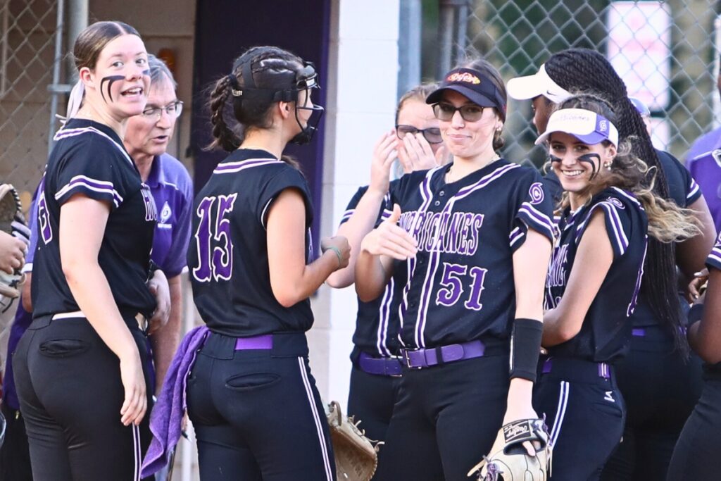 Gainesville's McKenna O'Sullivan (51) celebrates after catching the third out of the first inning against Belleview in the 5A District 5 Semifinals. Photo by C.J. Gish