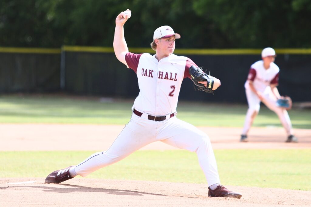 Oak Hall's Gavin Jones started on the mound against St. Francis Catholic in game three of the 1A Region 2 Quarterfinals. Photo by C.J. Gish